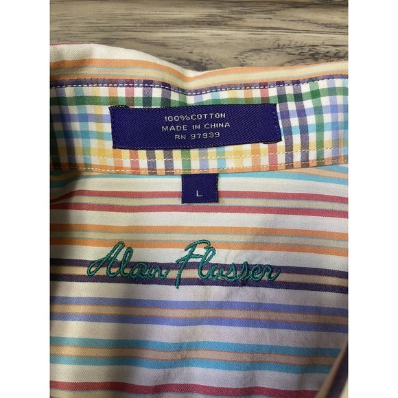 Alan Flusser Button Down Men's Size‎ Large Striped Dress Shirt Rainbow - Picture 3 of 8